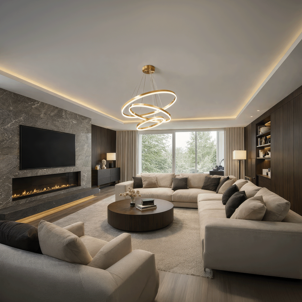 Suspended LED chandelier with remote control ELIZABETH, 85W, 3 Circles, Cold/Warm/Neutral light, Dimmable, Shiny Gold, Height Adjustable LED Chandeliers with Remote Control Default Title Alessandro Design