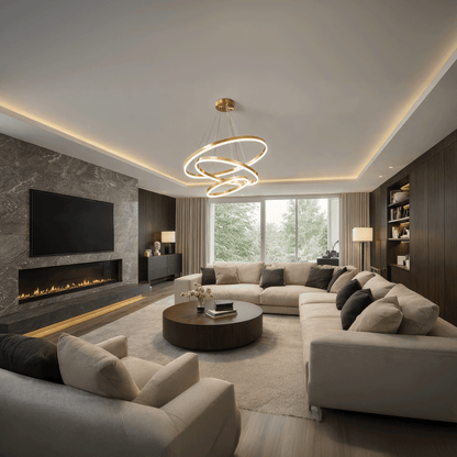 Suspended LED chandelier with remote control ELIZABETH, 85W, 3 Circles, Cold/Warm/Neutral light, Dimmable, Shiny Gold, Height Adjustable LED Chandeliers with Remote Control Default Title Alessandro Design