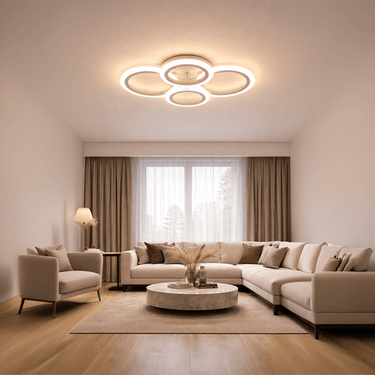LED chandelier with remote control BETTY 43W, 4 Circles, Cold/Warm/Neutral light, Dimmable, White LED chandelier with remote control Default Title Alessandro Design