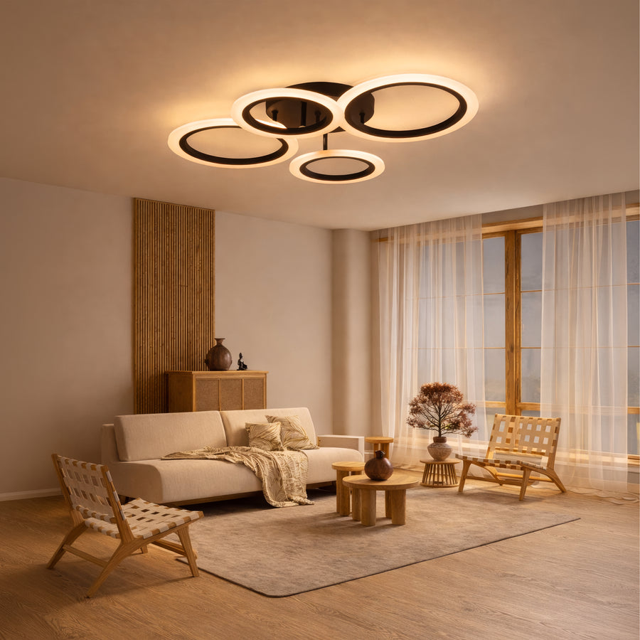 LED Chandelier with Remote Control BETTY 43W, 4 Circles, Cold/Warm/Neutral Light, Dimmable, Black LED Chandeliers with Remote Control Default Title Alessandro Design