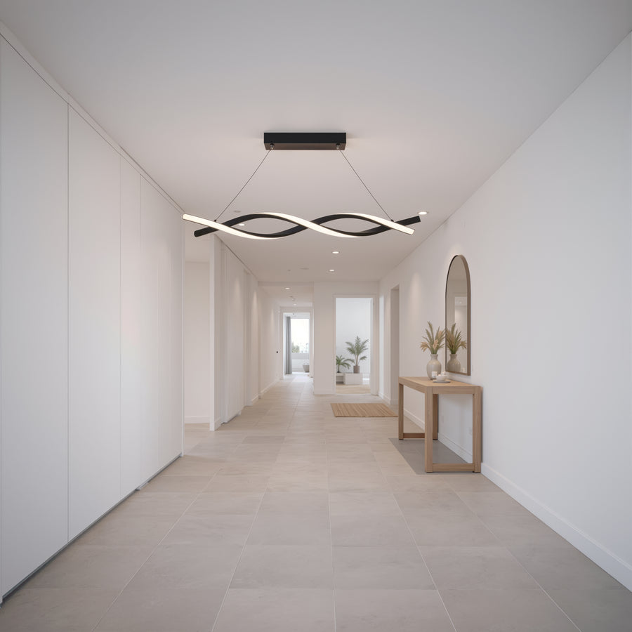 Suspended LED Chandelier with Remote Control, FLUX, 27W, 116cm, Cold/Warm/Neutral Light 3000K/4000K/6000K, Dimmable, Black, Adjustable Height, Metal and Silicone Modern Chandeliers Default Title Alessandro Design