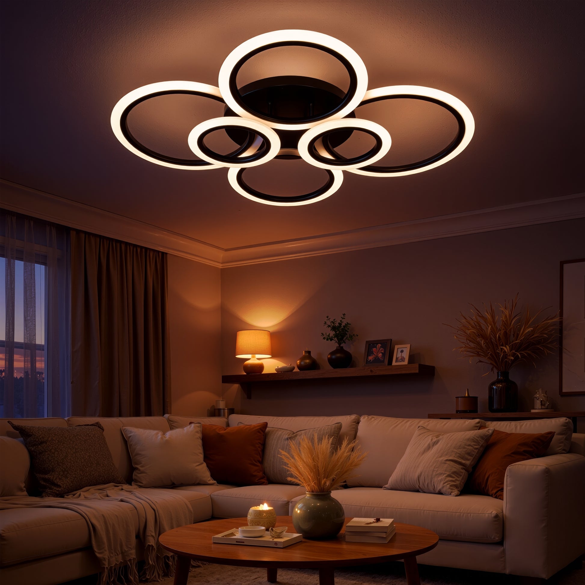 LED Chandelier with Remote Control BETTY 82W, 6 Circles, Cold/Warm/Neutral Light, Dimmable, Black LED Chandeliers with Remote Control Default Title Alessandro Design