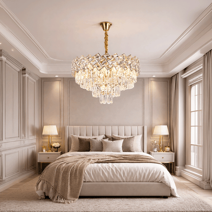 Crystal Chandelier WINDSOR Elegance 8x E14, Diameter 39cm, Shiny Gold, Adjustable Height, Metal and Crystal Crystal Chandeliers Default Title Alessandro Design