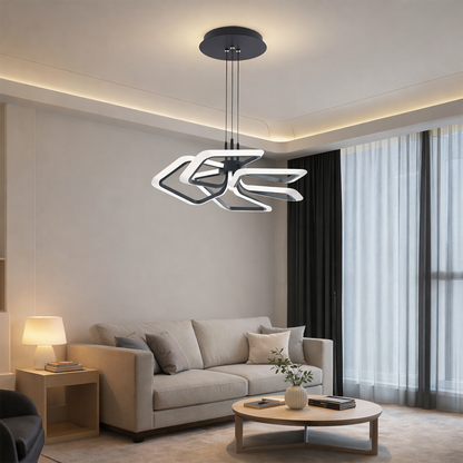 Lustra LED suspendata cu Telecomanda 103W, 5 Patrate, lumina Rece/Calda/Neutra, Dimabila, Negru Lustre LED cu Telecomanda Default Title Alessandro Design