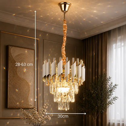 Crystal Chandelier VERSAILLES Petito 3xE14, Diameter 30cm, Shiny Gold and White, Adjustable Height, Metal and Crystal Crystal Chandeliers Default Title Alessandro Design