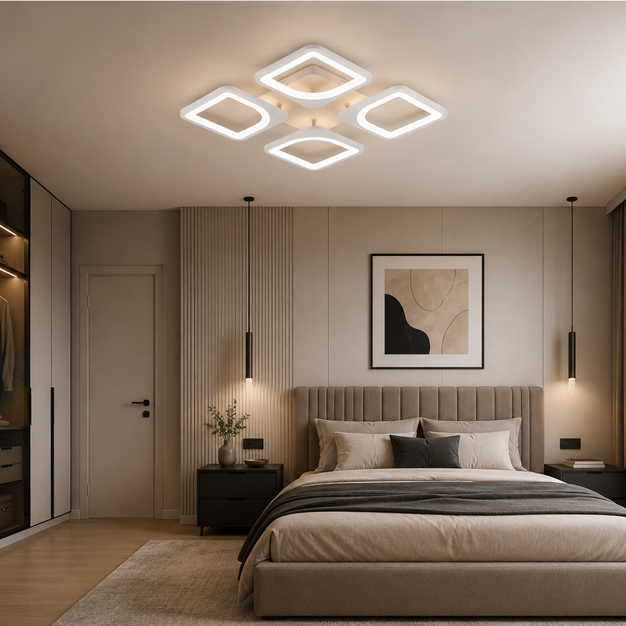 LED chandelier with remote control ZOE 53W, 4 Squares, Cold/Warm/Neutral light, Dimmable, White LED chandelier with remote control Default Title Alessandro Design