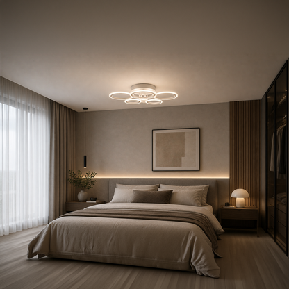 LED chandelier with remote control BETTY 82W, 6 Circles, Cold/Warm/Neutral light, Dimmable, White LED chandelier with remote control Default Title Alessandro Design