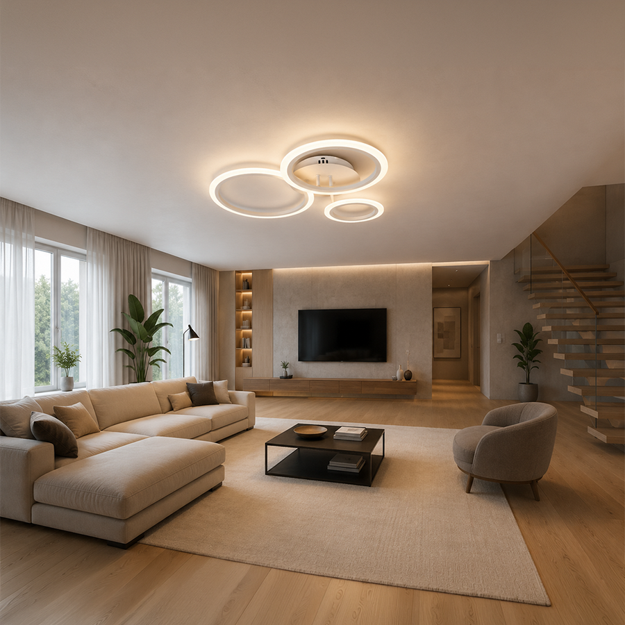 LED Chandelier with Remote Control BETTY 40W, 3 Circles, Cold/Warm/Neutral Light, Dimmable, White, Metal and Acrylic LED Chandeliers with Remote Control Default Title Alessandro Design
