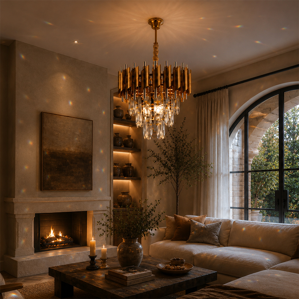 Crystal Chandelier VERSAILLES Petito 3xE14, Diameter 30cm, Gold, Adjustable Height, Metal and Crystal Crystal Chandeliers Default Title Alessandro Design