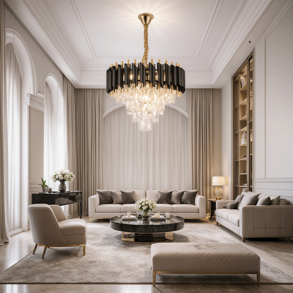 Crystal Chandelier VERSAILLES Nobile 5xE14, Diameter 40cm, Shiny Gold and Black Crystal Chandeliers Default Title Alessandro Design