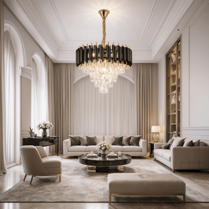 Crystal Chandelier VERSAILLES Nobile 5xE14, Diameter 40cm, Shiny Gold and Black Crystal Chandeliers Default Title Alessandro Design
