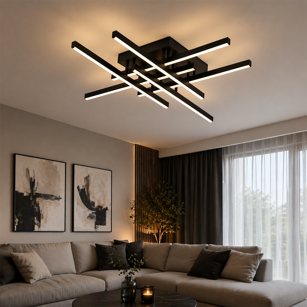 LED Chandelier with Remote Control LINEX, 81W, 6 Elements, Linear, Cold/Warm/Neutral light, Dimmable, Black LED Chandeliers with Remote Control Default Title Alessandro Design
