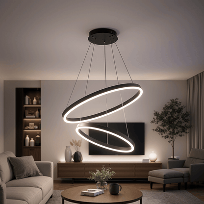Suspended LED Chandelier with Remote Control CASIANA 40W, 2 Circles, Cold/Warm/Neutral Light 3000K/4000K/6000K, Dimmable, Black, Adjustable Height, Metal and Acrylic LED Chandeliers with Remote Control Default Title Alessandro Design