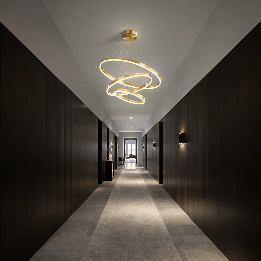 Suspended LED chandelier with remote control ELIZABETH, 85W, 3 Circles, Cold/Warm/Neutral light, Dimmable, Shiny Gold, Height Adjustable LED Chandeliers with Remote Control Default Title Alessandro Design