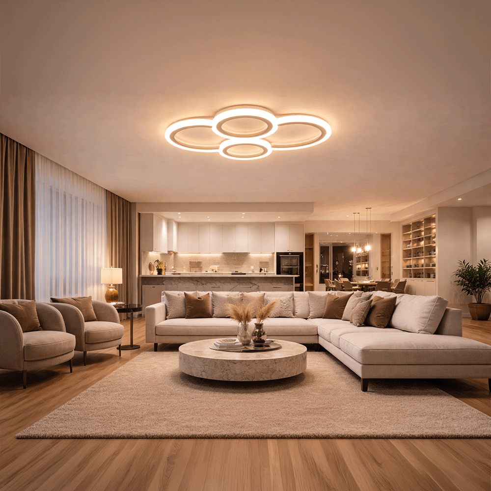 LED chandelier with remote control BETTY 43W, 4 Circles, Cold/Warm/Neutral light, Dimmable, White LED chandelier with remote control Default Title Alessandro Design
