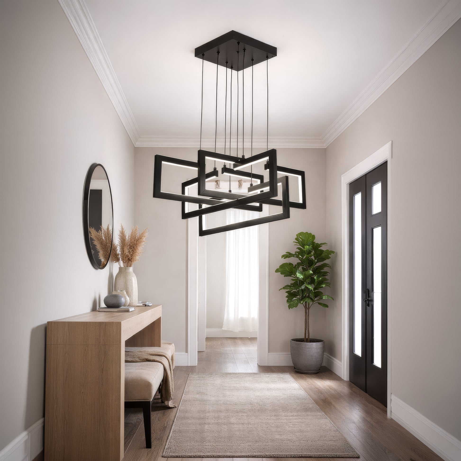 Lustra LED cu telecomanda ,Suspendata 96W, 4 Elemente, lumina Rece/Calda/Neutra, Dimabila, Inaltime Reglabila, Negru Lustre LED cu Telecomanda Default Title Alessandro Design