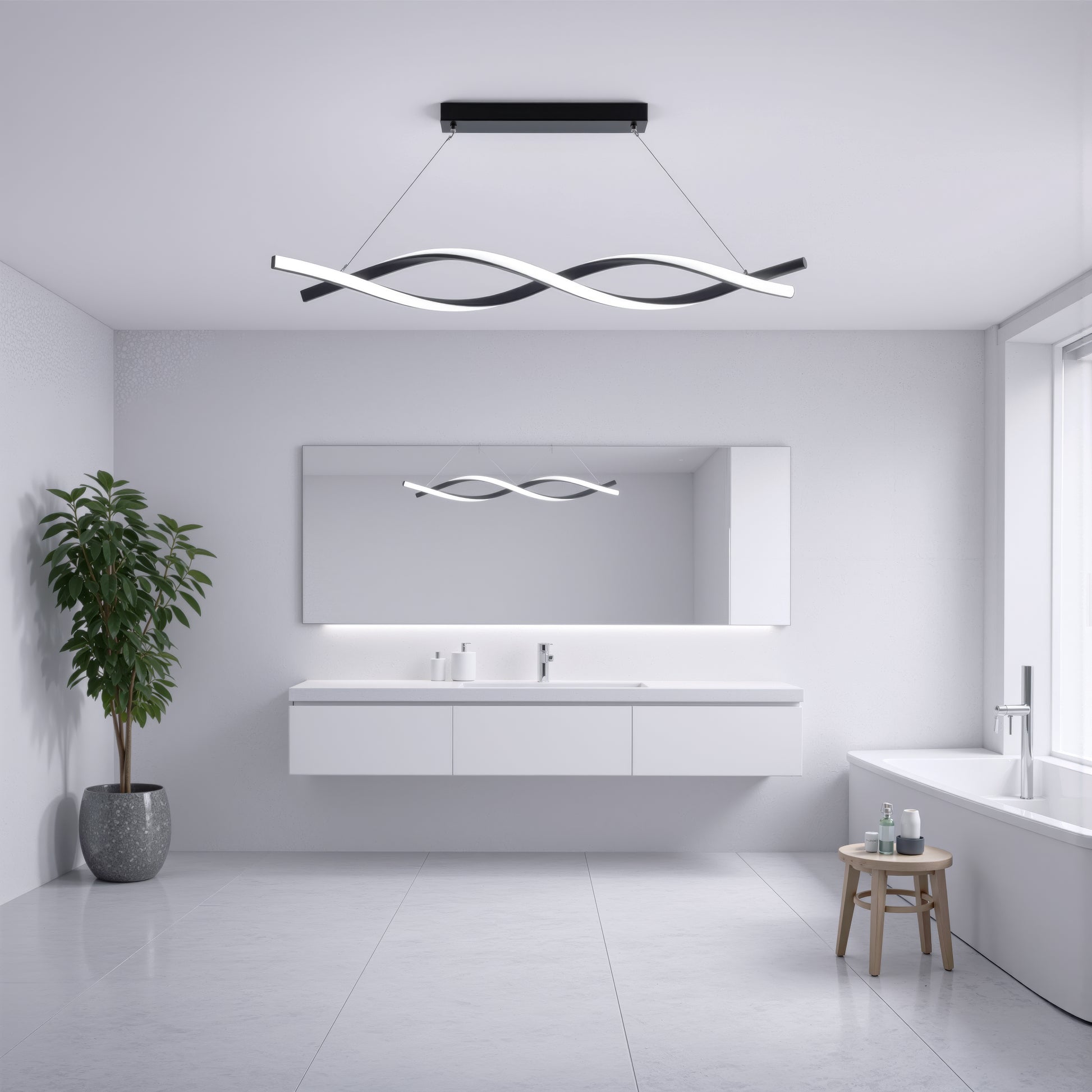 Suspended LED Chandelier with Remote Control, FLUX, 27W, 116cm, Cold/Warm/Neutral Light 3000K/4000K/6000K, Dimmable, Black, Adjustable Height, Metal and Silicone Modern Chandeliers Default Title Alessandro Design