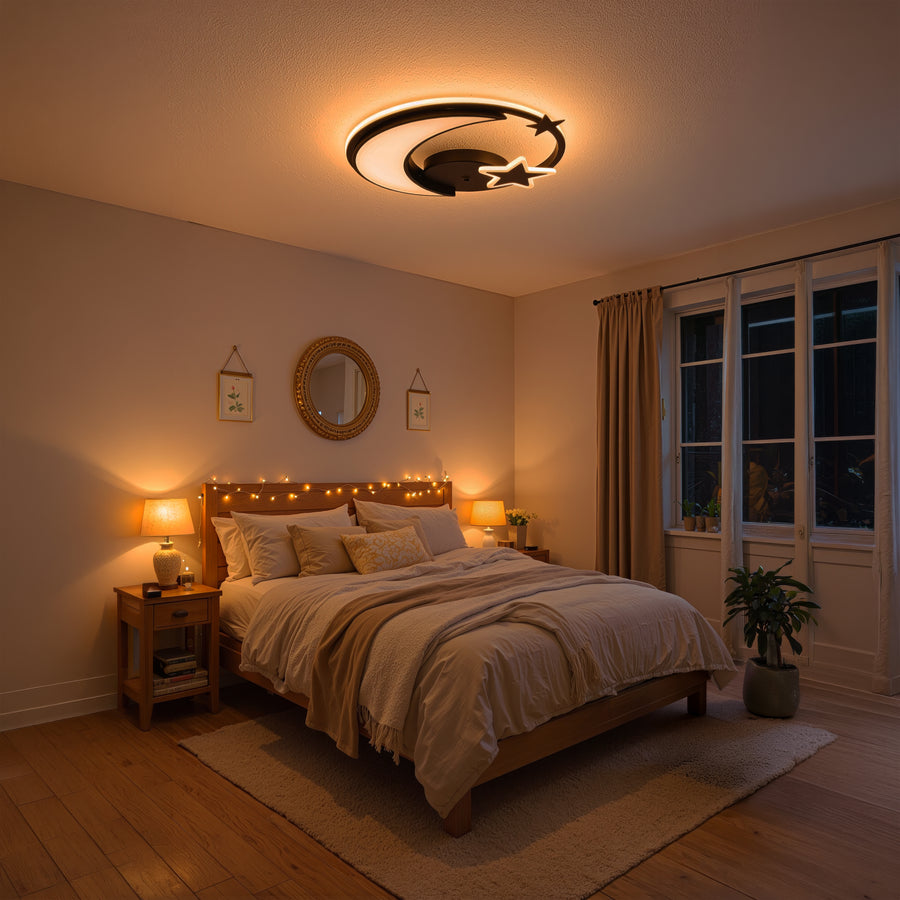 LED chandelier with remote control ALYONA 44W, Moon and Star, Cold/Warm/Neutral light, Dimmable, Black LED chandelier with remote control Default Title Alessandro Design