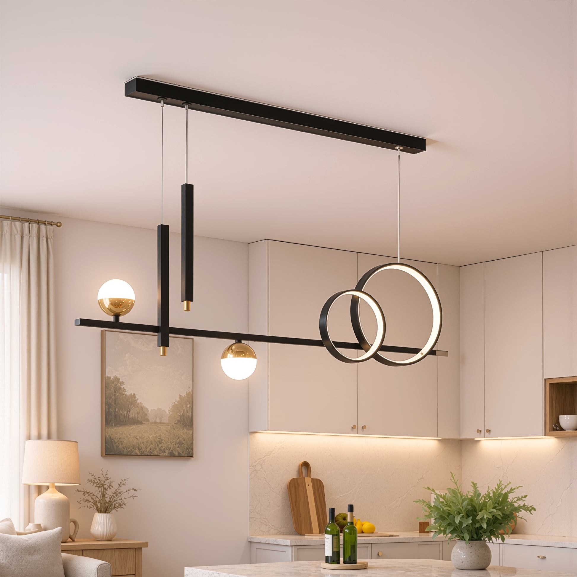 Suspended LED chandelier with remote control DAMARA 44W, Cold/Warm/Neutral light, Dimmable, Black, Height Adjustable LED Chandeliers with Remote Control Default Title Alessandro Design