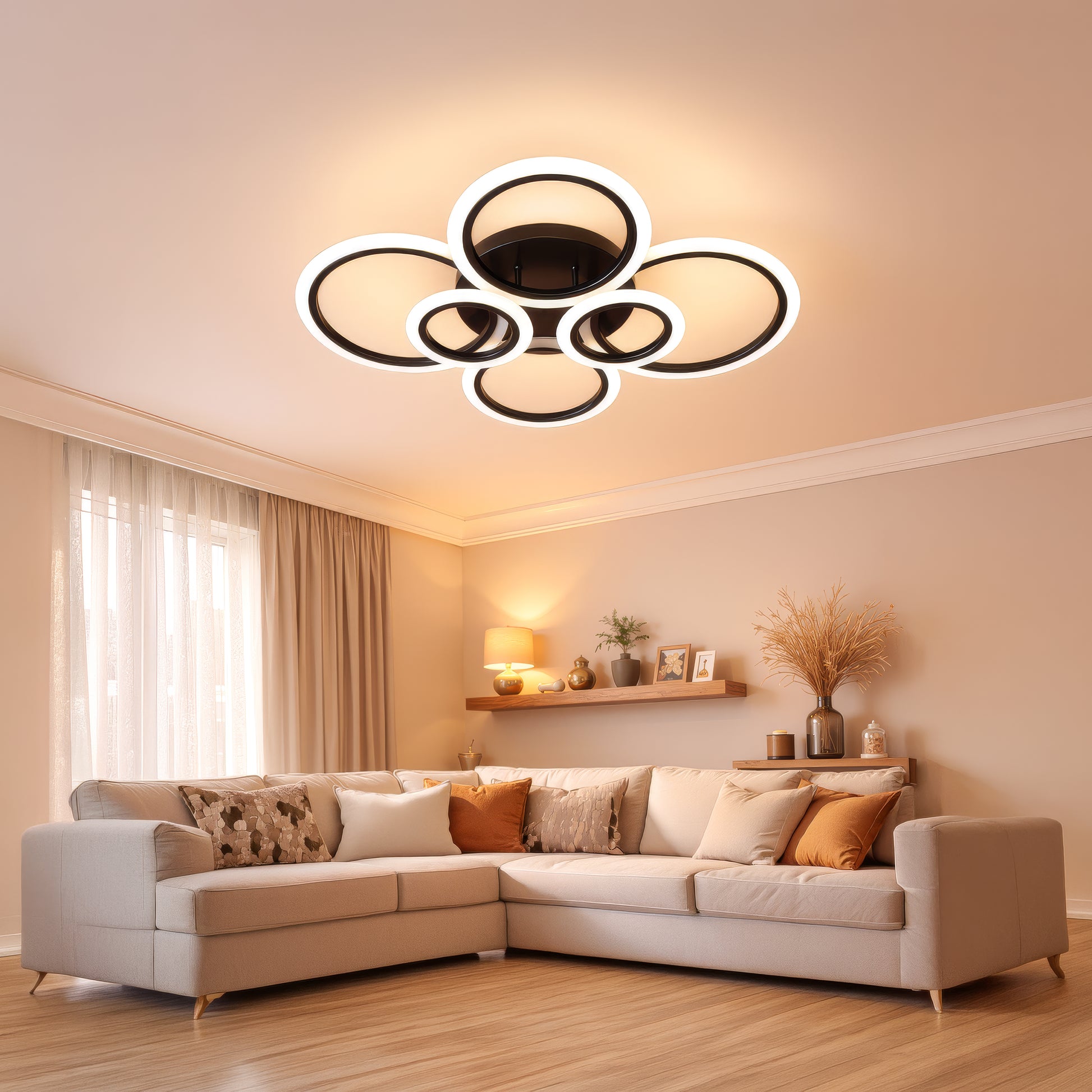 LED Chandelier with Remote Control BETTY 82W, 6 Circles, Cold/Warm/Neutral Light, Dimmable, Black LED Chandeliers with Remote Control Default Title Alessandro Design