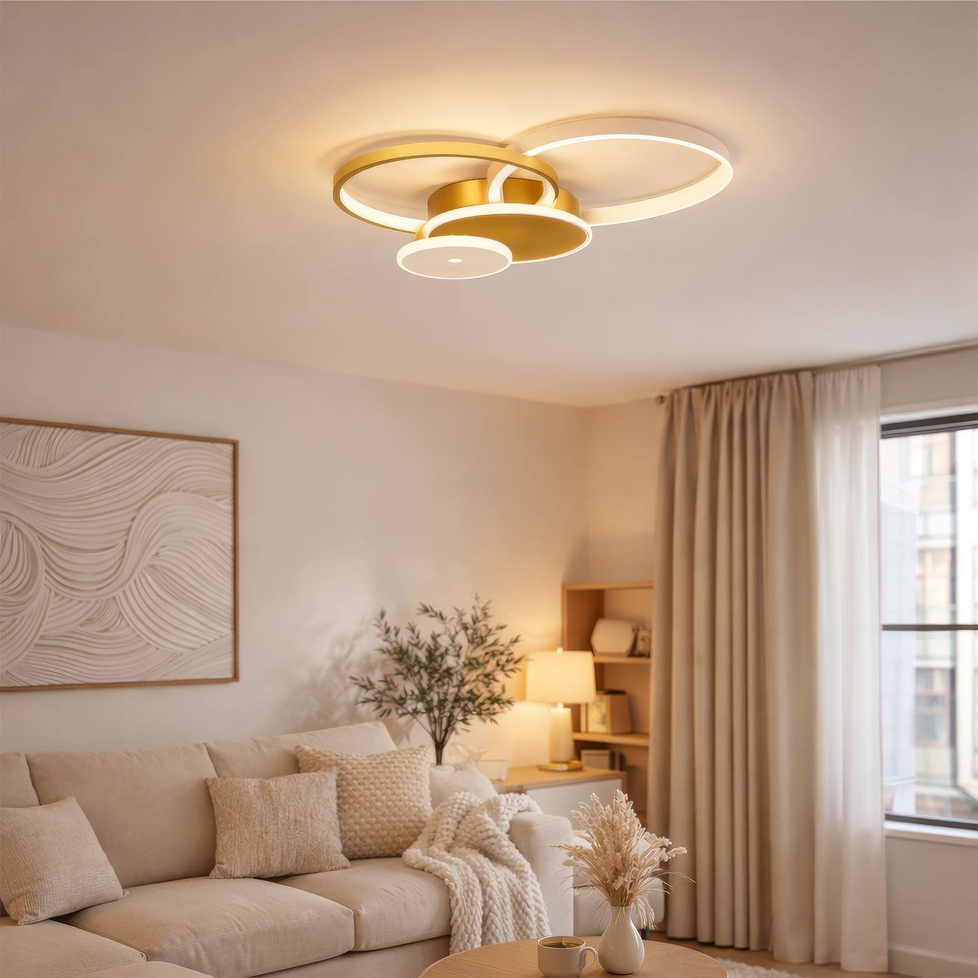 LED Chandelier with Remote Control KILLIAN 80W, 4 Circles, Cold/Warm/Neutral Light, Dimmable, Gold LED Chandeliers with Remote Control Default Title Alessandro Design