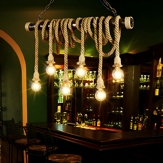 Vintage Chandelier with Rope PEDRO, 6 x E27 Dark Wood Vintage Chandeliers Default Title Alessandro Design