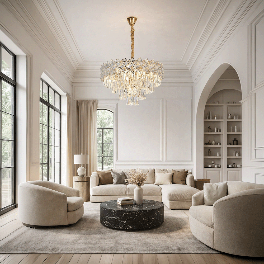 Crystal Chandelier WINDSOR Elegance 8x E14, Diameter 39cm, Shiny Gold, Adjustable Height, Metal and Crystal Crystal Chandeliers Default Title Alessandro Design