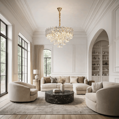 Crystal Chandelier WINDSOR Elegance 8x E14, Diameter 39cm, Shiny Gold, Adjustable Height, Metal and Crystal Crystal Chandeliers Default Title Alessandro Design