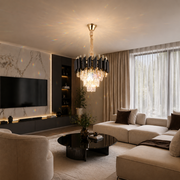 Crystal Chandelier VERSAILLES Petito 3xE14, Diameter 30cm, Shiny Gold and Black, Adjustable Height Crystal Chandelier Default Title Alessandro Design