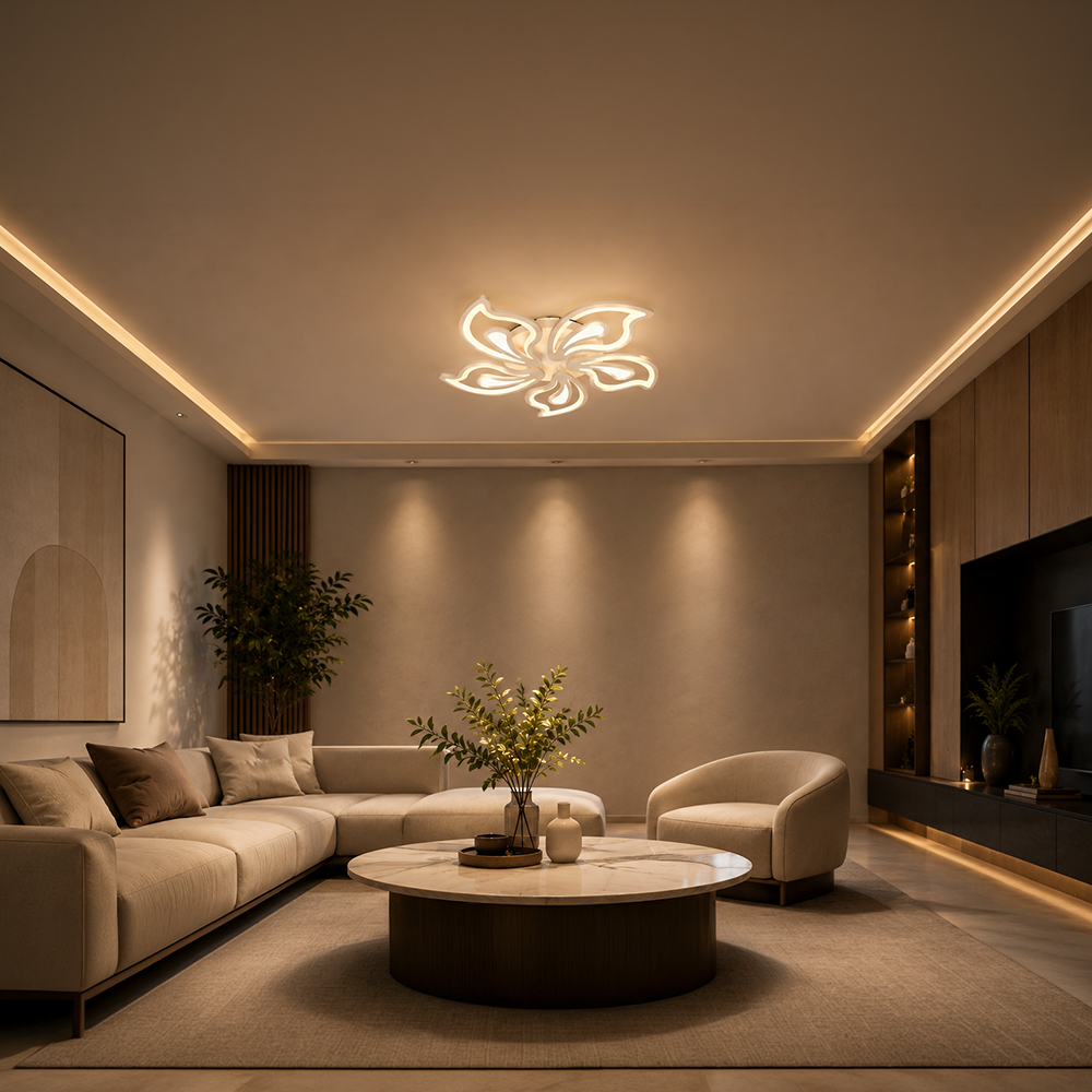 LED chandelier with remote control GLORIOSA 95W, 5 Petals, Cold/Warm/Neutral light, Dimmable, White LED chandelier with remote control Default Title Alessandro Design