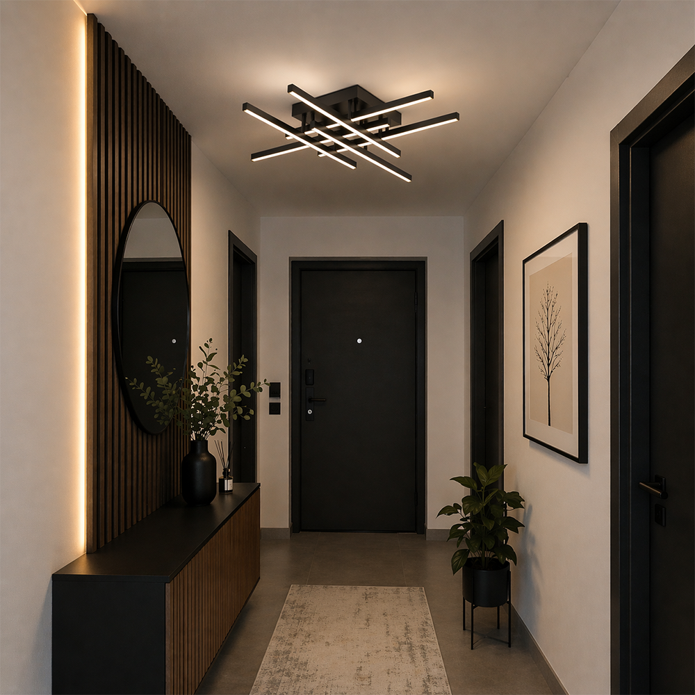 LED Chandelier with Remote Control LINEX, 81W, 6 Elements, Linear, Cold/Warm/Neutral light, Dimmable, Black LED Chandeliers with Remote Control Default Title Alessandro Design