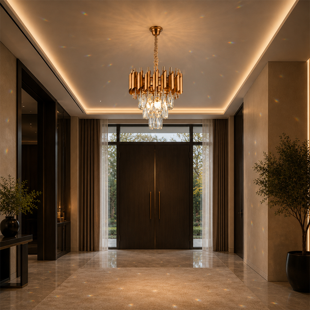 Crystal Chandelier VERSAILLES Petito 3xE14, Diameter 30cm, Gold, Adjustable Height, Metal and Crystal Crystal Chandeliers Default Title Alessandro Design