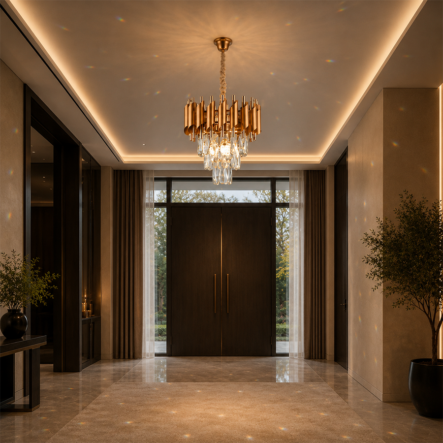 Crystal Chandelier VERSAILLES Petito 3xE14, Diameter 30cm, Gold, Adjustable Height, Metal and Crystal Crystal Chandeliers Default Title Alessandro Design