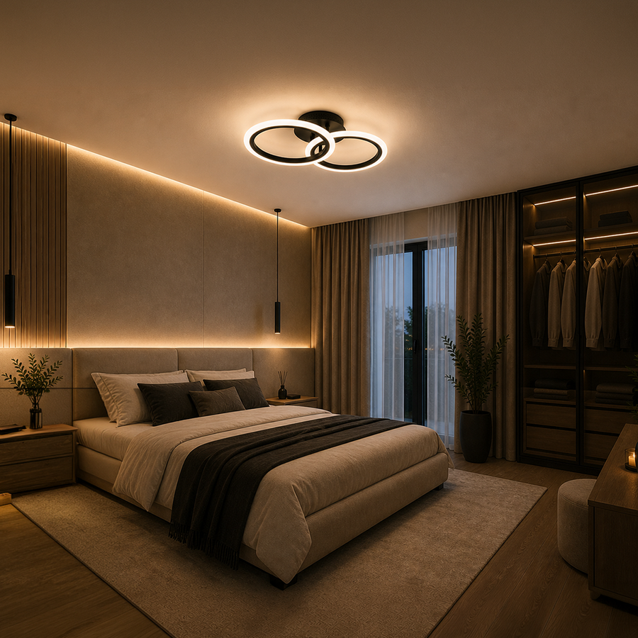LED Chandelier with remote control BETTY 27W, 2 Circles, Cold/Warm/Neutral light, Dimmable, Black LED Chandeliers with Remote Control Default Title Alessandro Design