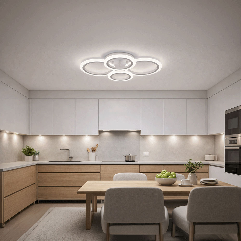 LED chandelier with remote control BETTY 43W, 4 Circles, Cold/Warm/Neutral light, Dimmable, White LED chandelier with remote control Default Title Alessandro Design