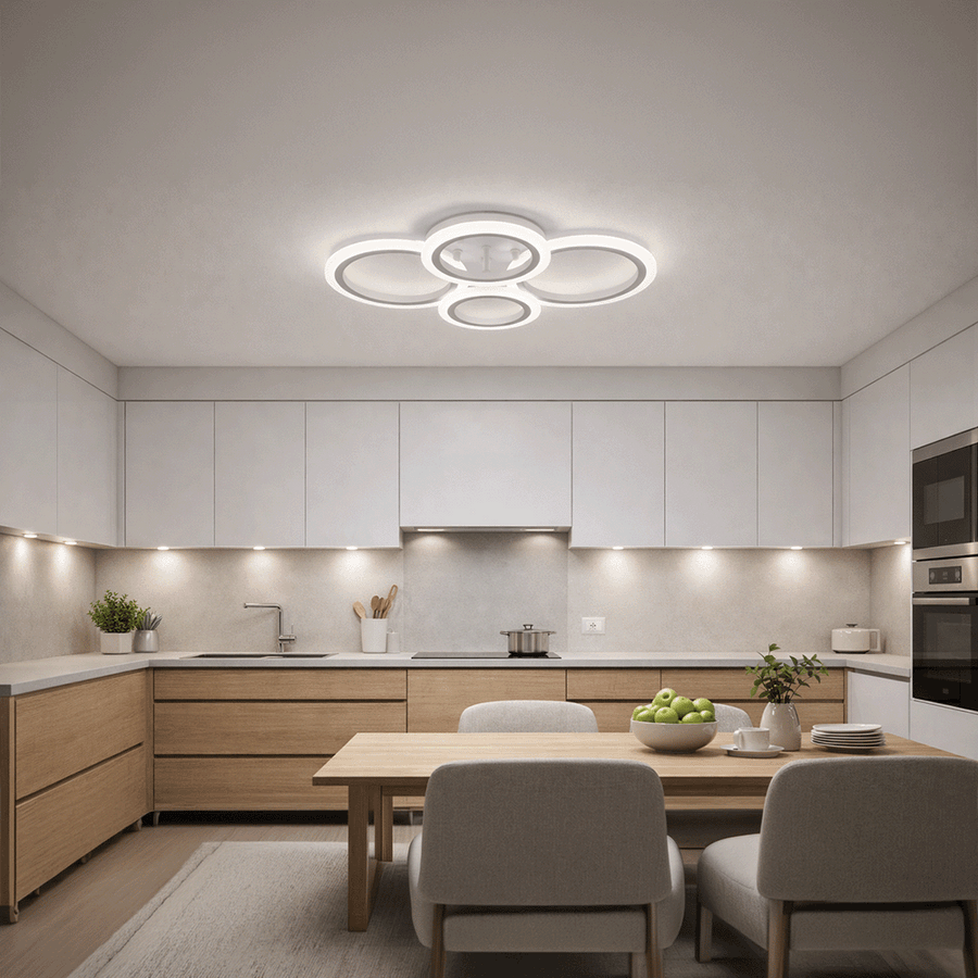 LED chandelier with remote control BETTY 43W, 4 Circles, Cold/Warm/Neutral light, Dimmable, White LED chandelier with remote control Default Title Alessandro Design