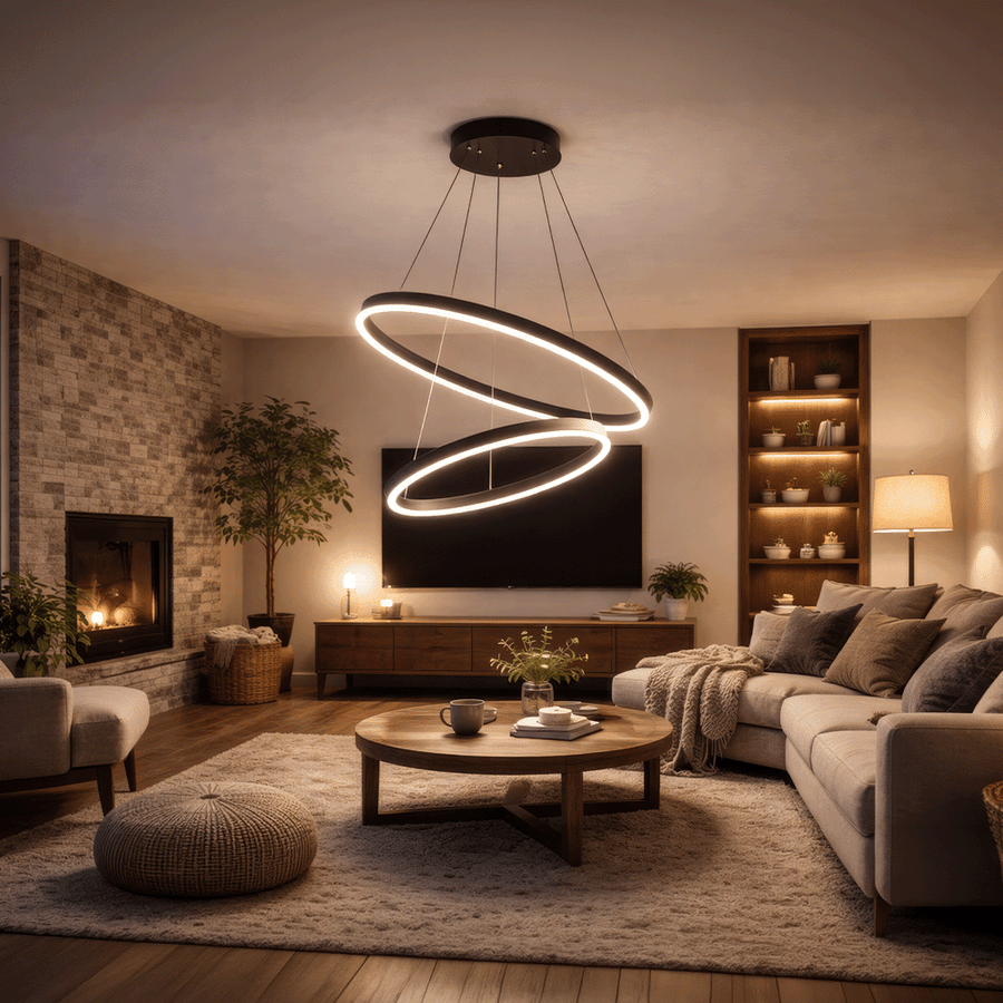 Suspended LED Chandelier with Remote Control CASIANA 40W, 2 Circles, Cold/Warm/Neutral Light 3000K/4000K/6000K, Dimmable, Black, Adjustable Height, Metal and Acrylic LED Chandeliers with Remote Control Default Title Alessandro Design