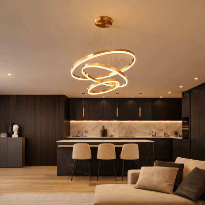 Suspended LED chandelier with remote control ELIZABETH, 85W, 3 Circles, Cold/Warm/Neutral light, Dimmable, Shiny Gold, Height Adjustable LED Chandeliers with Remote Control Default Title Alessandro Design