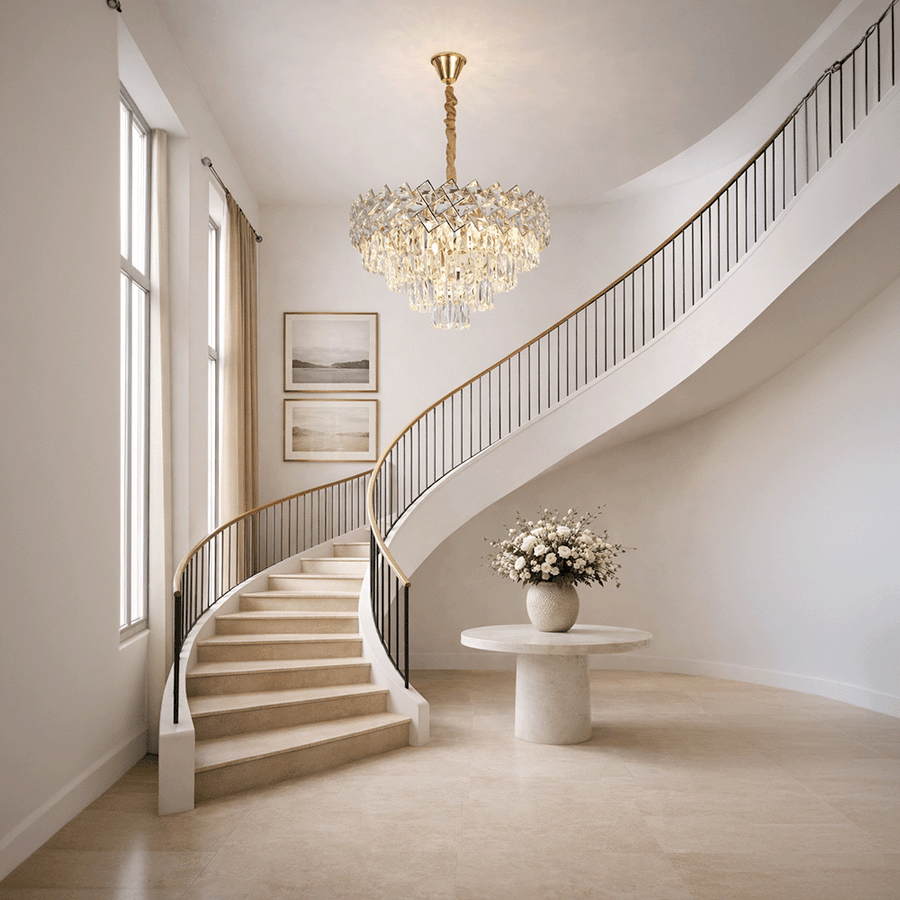 Crystal Chandelier WINDSOR Elegance 8x E14, Diameter 39cm, Shiny Gold, Adjustable Height, Metal and Crystal Crystal Chandeliers Default Title Alessandro Design
