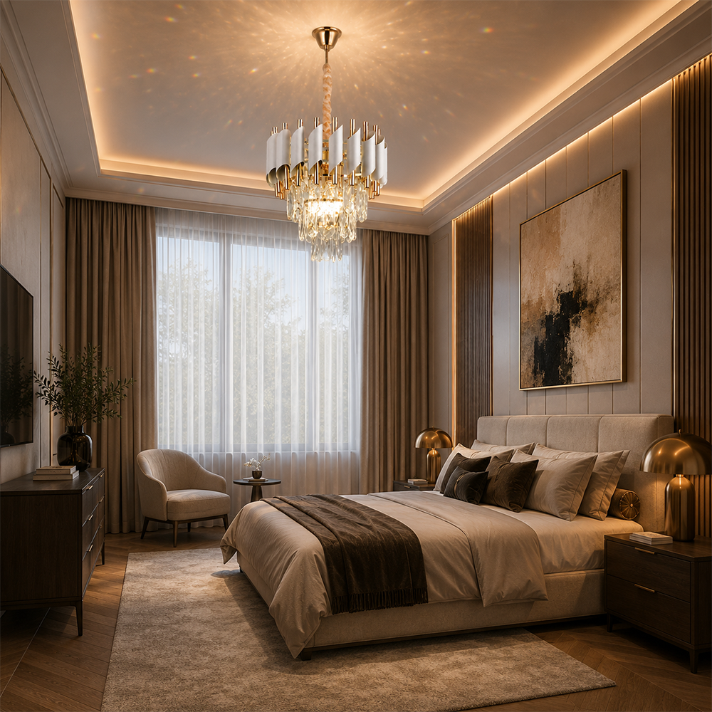 Crystal Chandelier VERSAILLES Petito 3xE14, Diameter 30cm, Shiny Gold and White, Adjustable Height, Metal and Crystal Crystal Chandeliers Default Title Alessandro Design