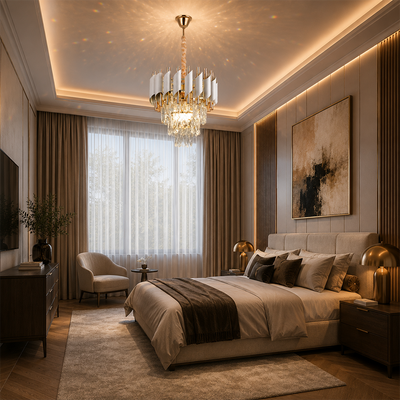 Crystal Chandelier VERSAILLES Petito 3xE14, Diameter 30cm, Shiny Gold and White, Adjustable Height, Metal and Crystal