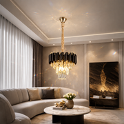 Crystal Chandelier VERSAILLES Petito 3xE14, Diameter 30cm, Shiny Gold and Black, Adjustable Height Crystal Chandelier Default Title Alessandro Design
