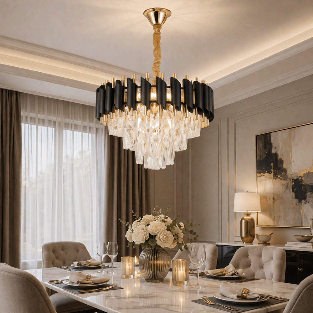 Crystal Chandelier VERSAILLES Nobile 5xE14, Diameter 40cm, Shiny Gold and Black Crystal Chandeliers Default Title Alessandro Design