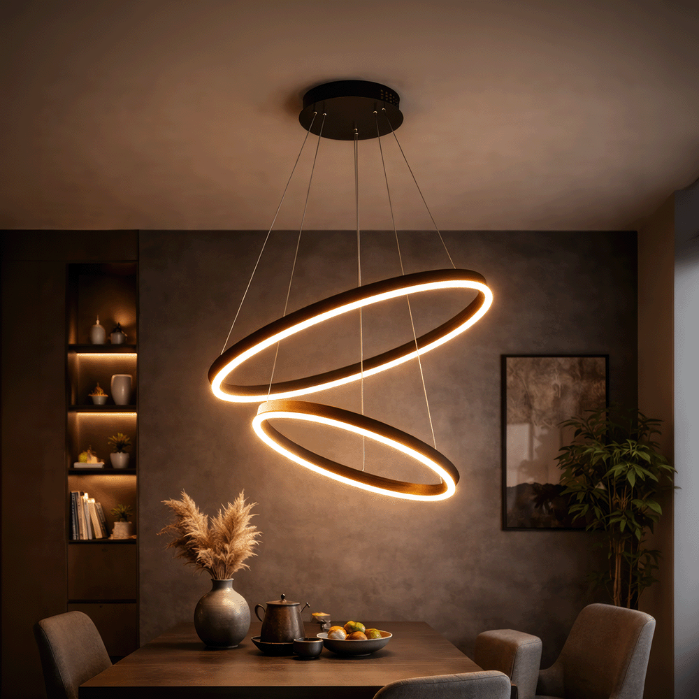 Suspended LED Chandelier with Remote Control CASIANA 40W, 2 Circles, Cold/Warm/Neutral Light 3000K/4000K/6000K, Dimmable, Black, Adjustable Height, Metal and Acrylic LED Chandeliers with Remote Control Default Title Alessandro Design