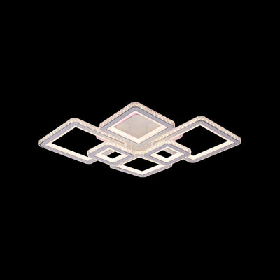 LED chandelier with remote control and crystal QUADRIS RGB 175W, 6 Squares, Cold/Warm/Neutral Light, Dimmable, White