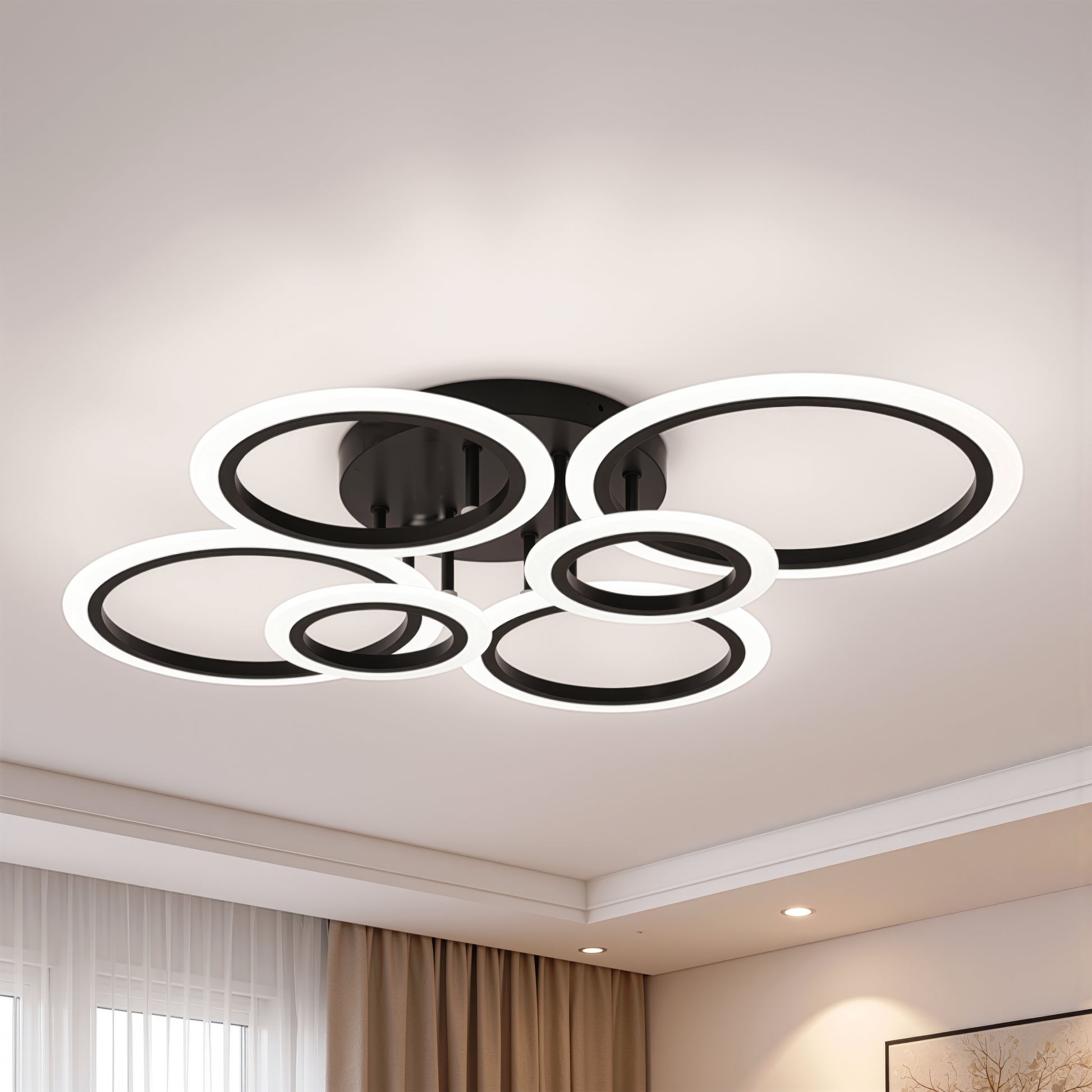 LED Chandelier with Remote Control BETTY 82W, 6 Circles, Cold/Warm/Neutral Light, Dimmable, Black LED Chandeliers with Remote Control Default Title Alessandro Design