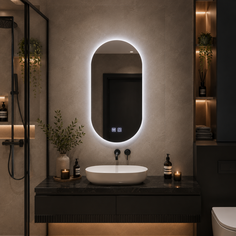 Oval LED mirror, 50x100cm, Velara Touch, Demister System, Dimmable