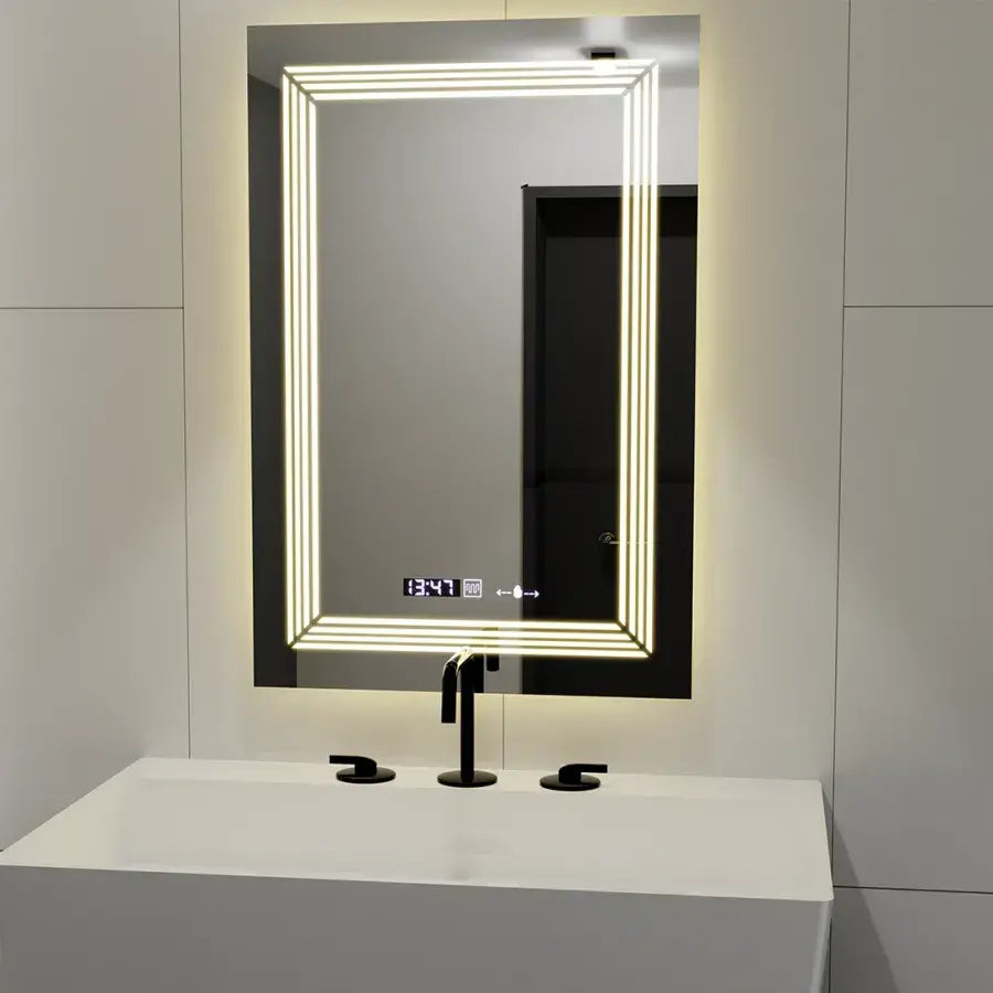 Rectangular LED Mirror, 60x80cm, Venezia Marcello MotionGlow Sensor, Defog System, Clock & Thermometer, Dimmable, Warm Neutral Cold Light 3000K/4000K/6000K Marcello Mirrors Default Title Alessandro Design