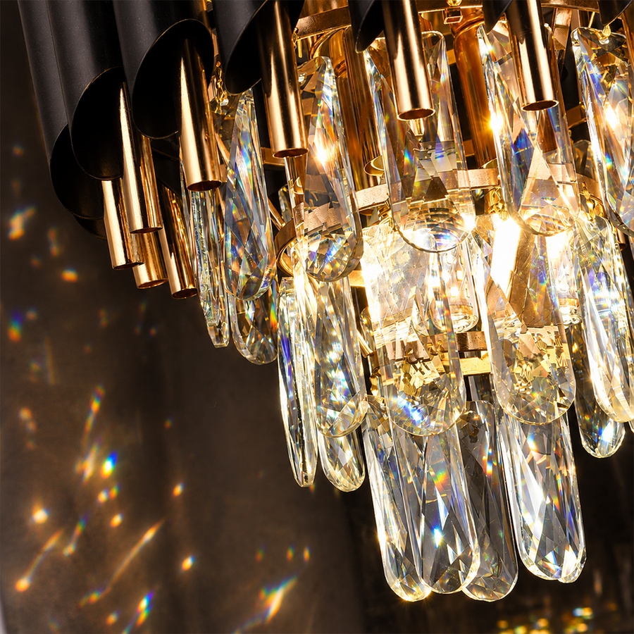 Crystal Chandelier VERSAILLES Petito 3xE14, Diameter 30cm, Shiny Gold and Black, Adjustable Height Crystal Chandelier Default Title Alessandro Design