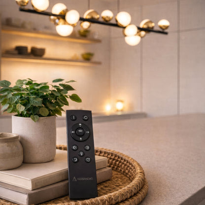 Aurion 29W Acrylic LED Hanging Chandelier with Remote Control, Dimmable, Black Gold, Metal and Acrylic LED Chandeliers with Remote Control Default Title Alessandro Design